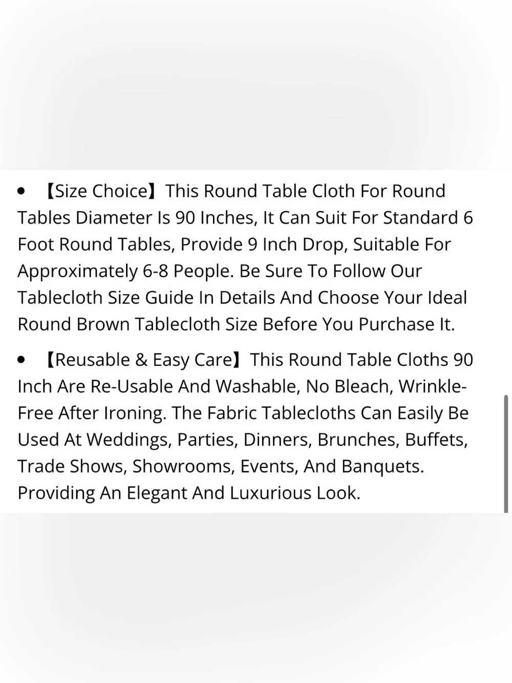 90” Round Polyester Tablecloths BROWN (8-pack)